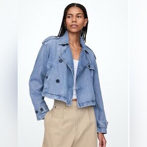 GAP UltraSoft Denim Crop Trench Jacket XL NWT